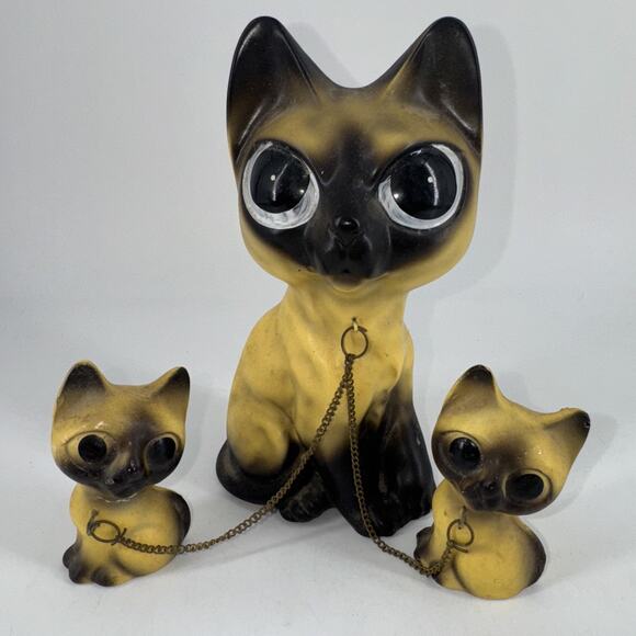 Siamese Cat w/ Kittens Ceramic Made In Japan Vintage MCM Figurines Free Shipping - Picture 2 of 13